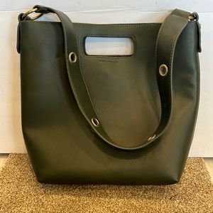 Dark avocado green shoulder bag.  Maybe Anthropology?